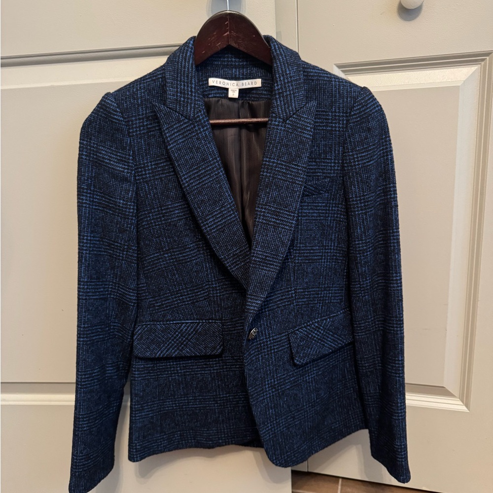 Veronica Beard Blue Plaid Dickey Blazer Size 2